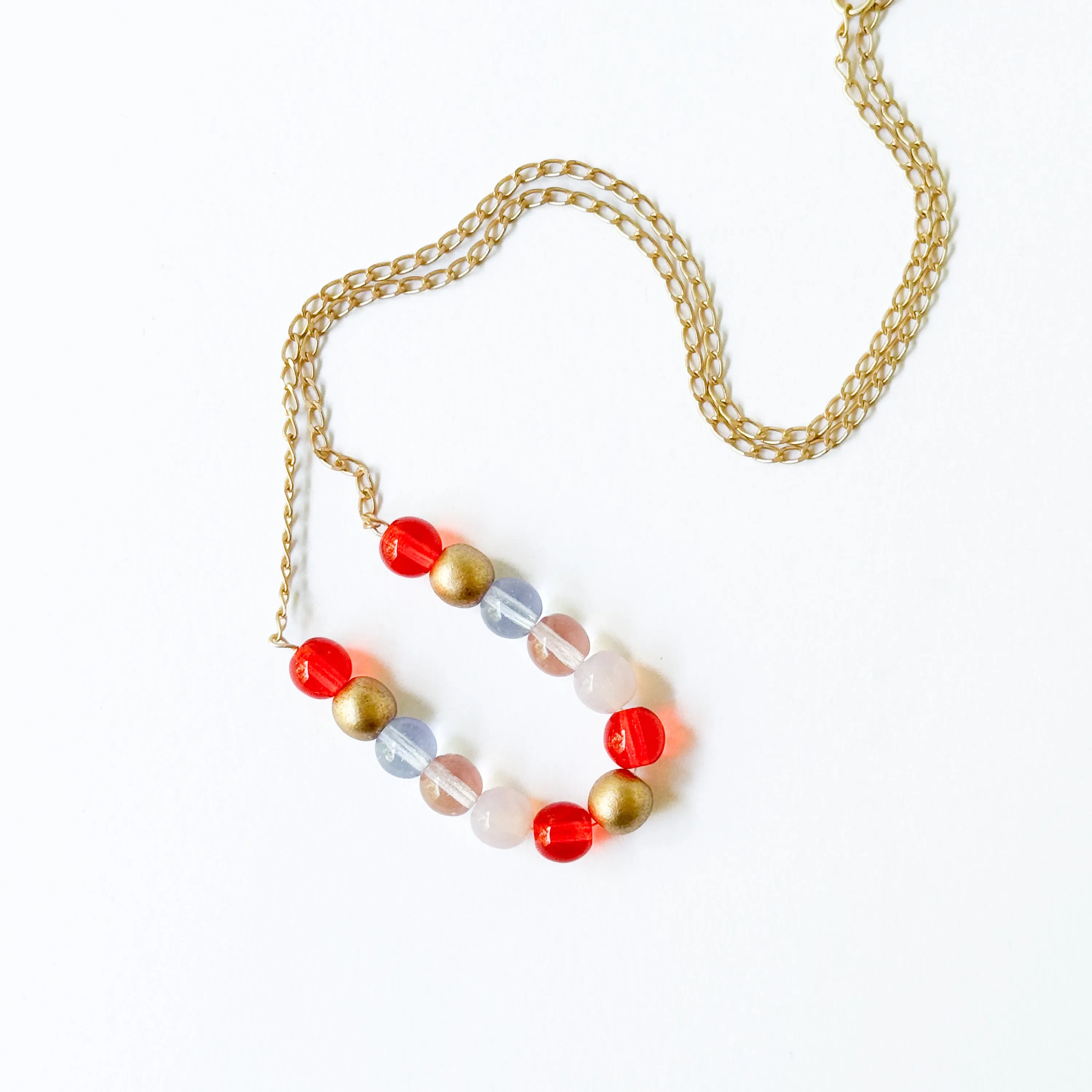 Adjustable Colorful Bead Necklace With Gold Chain
