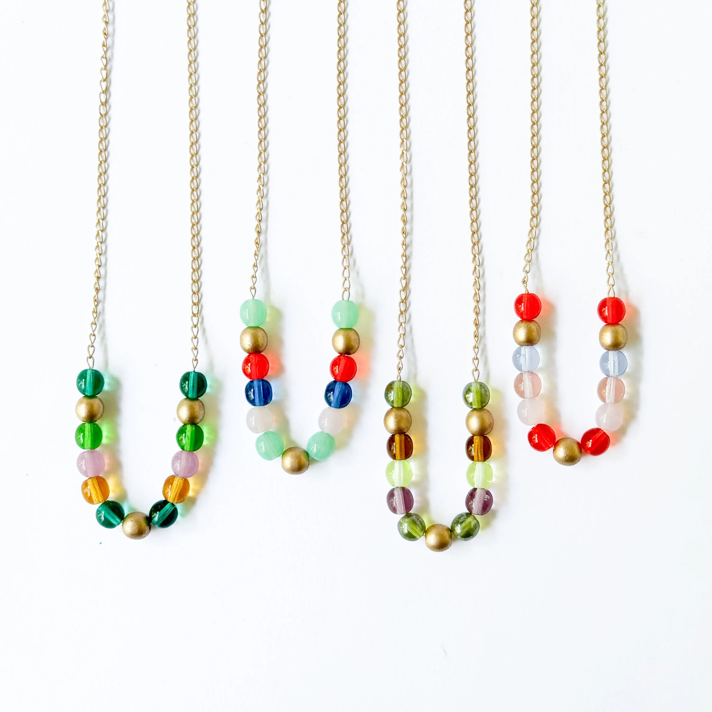 Adjustable Colorful Bead Necklace With Gold Chain