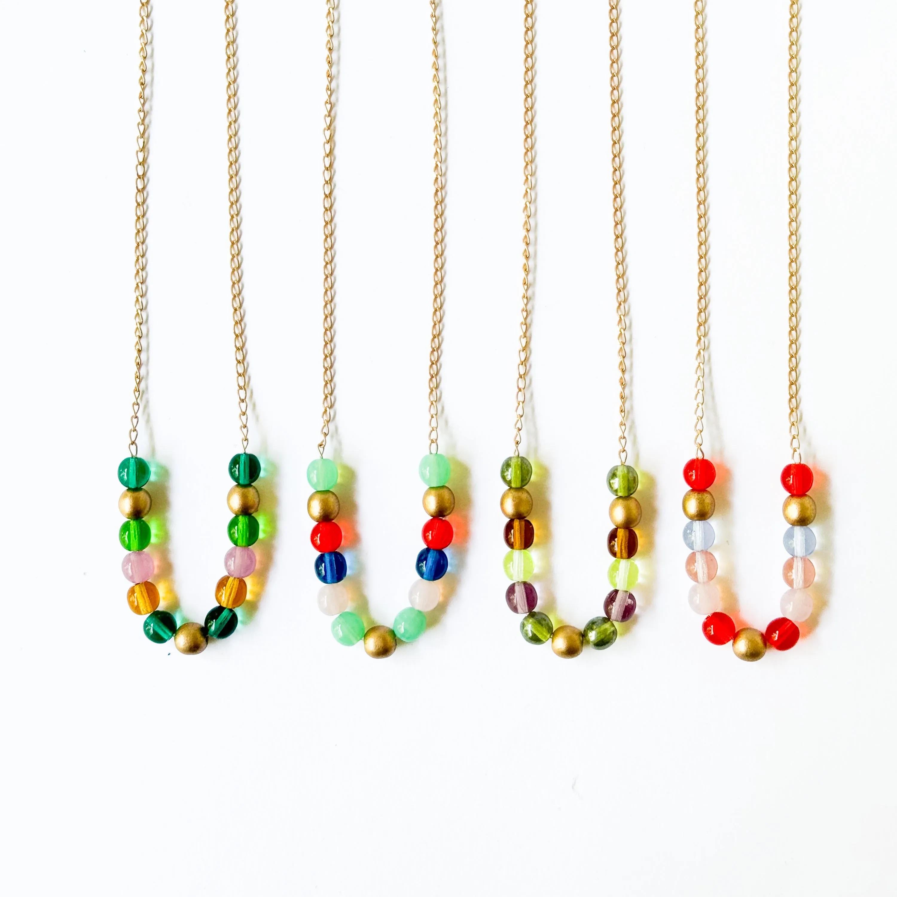 Adjustable Colorful Bead Necklace With Gold Chain