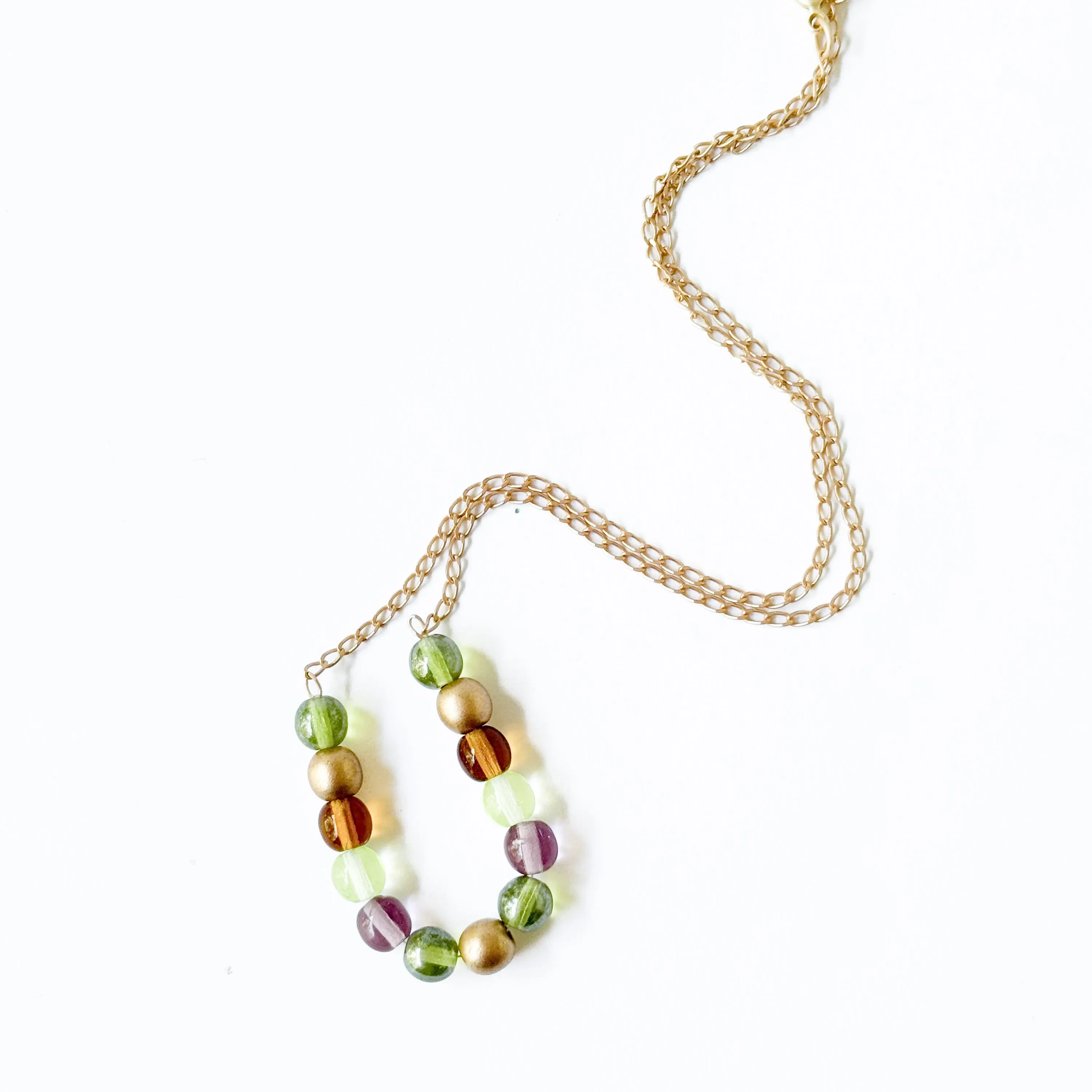 Adjustable Colorful Bead Necklace With Gold Chain