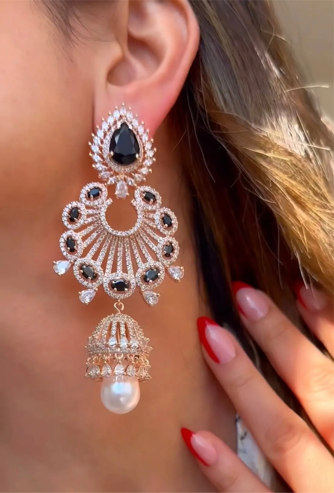 Alara Black Onyx & Rose Gold Statement Indian Jewelry Earrings Rose Gold - Jaipur Rose Modern Luxury Designer Indian Jewelry