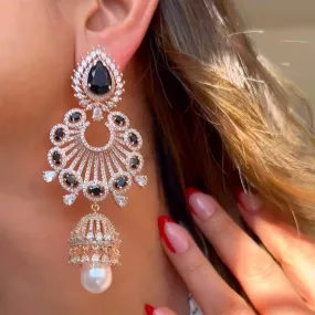 Alara Black Onyx & Rose Gold Statement Indian Jewelry Earrings Rose Gold - Jaipur Rose Modern Luxury Designer Indian Jewelry