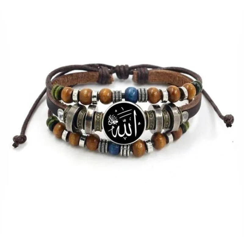 Allah Beads Leather Bracelet Glass Cabochon