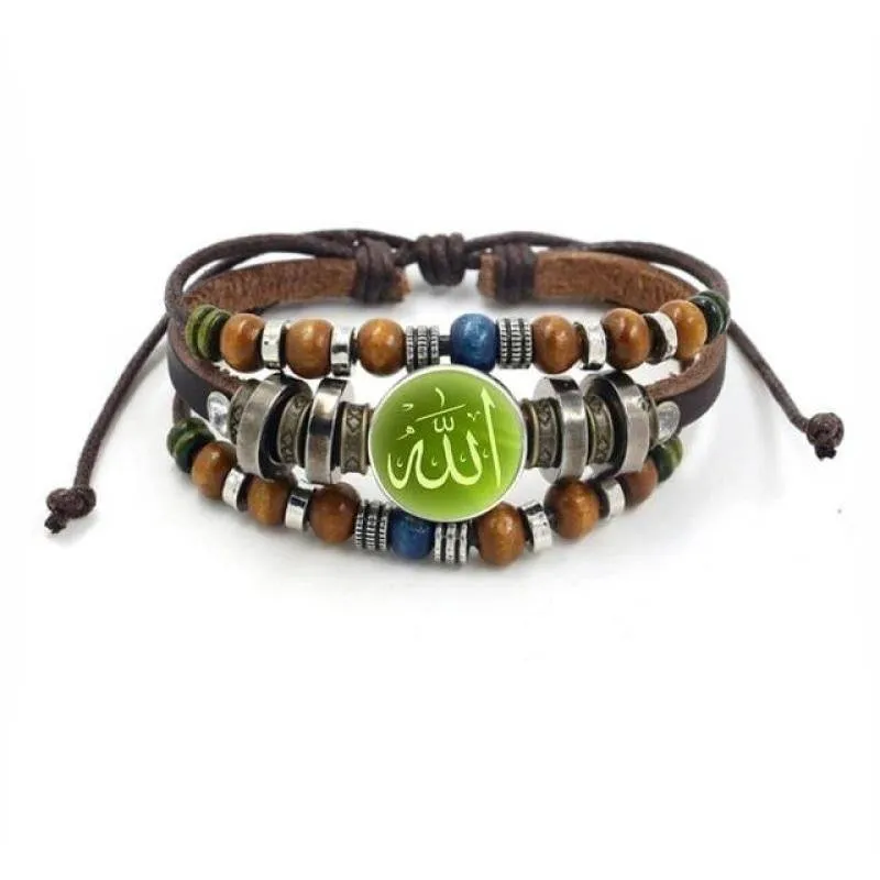 Allah Beads Leather Bracelet Glass Cabochon