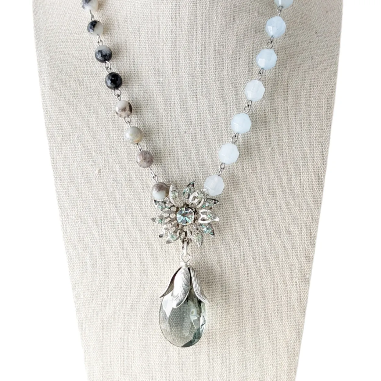 Amazonite and Aquamarine Long Beaded Bauble Necklace