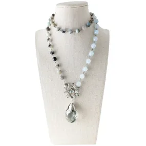 Amazonite and Aquamarine Long Beaded Bauble Necklace