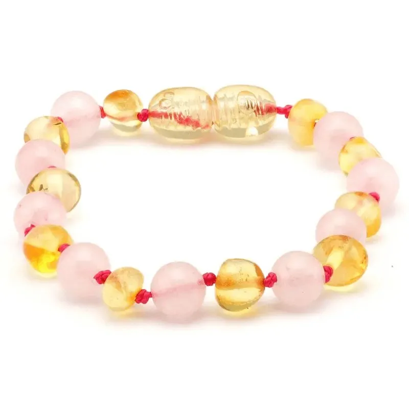 Amber Bracelet Lemon & Rose Quartz | Baby 14cm