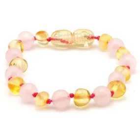 Amber Bracelet Lemon & Rose Quartz | Baby 14cm