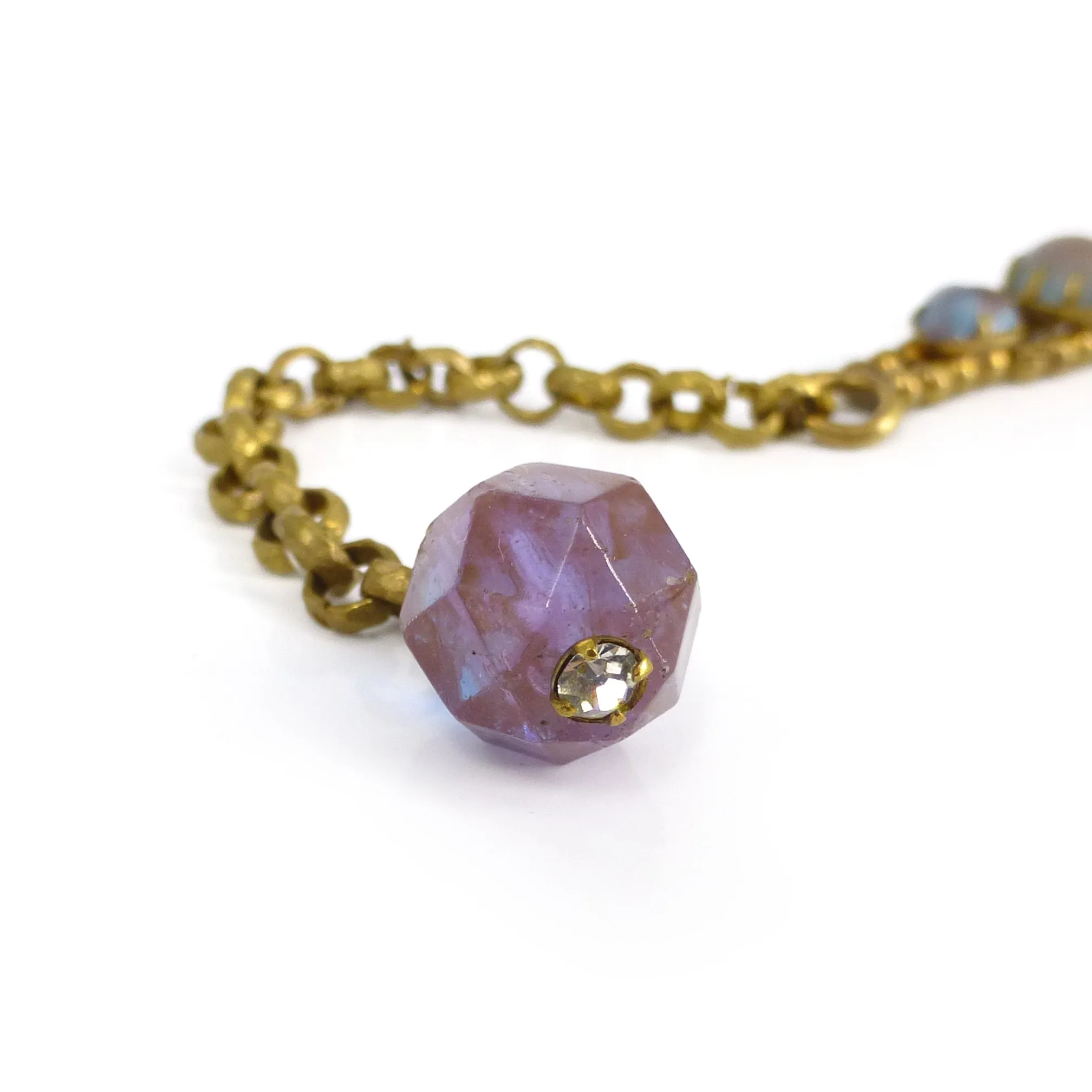 Antique Edwardian Saphiret Glass Floral Heart Bracelet