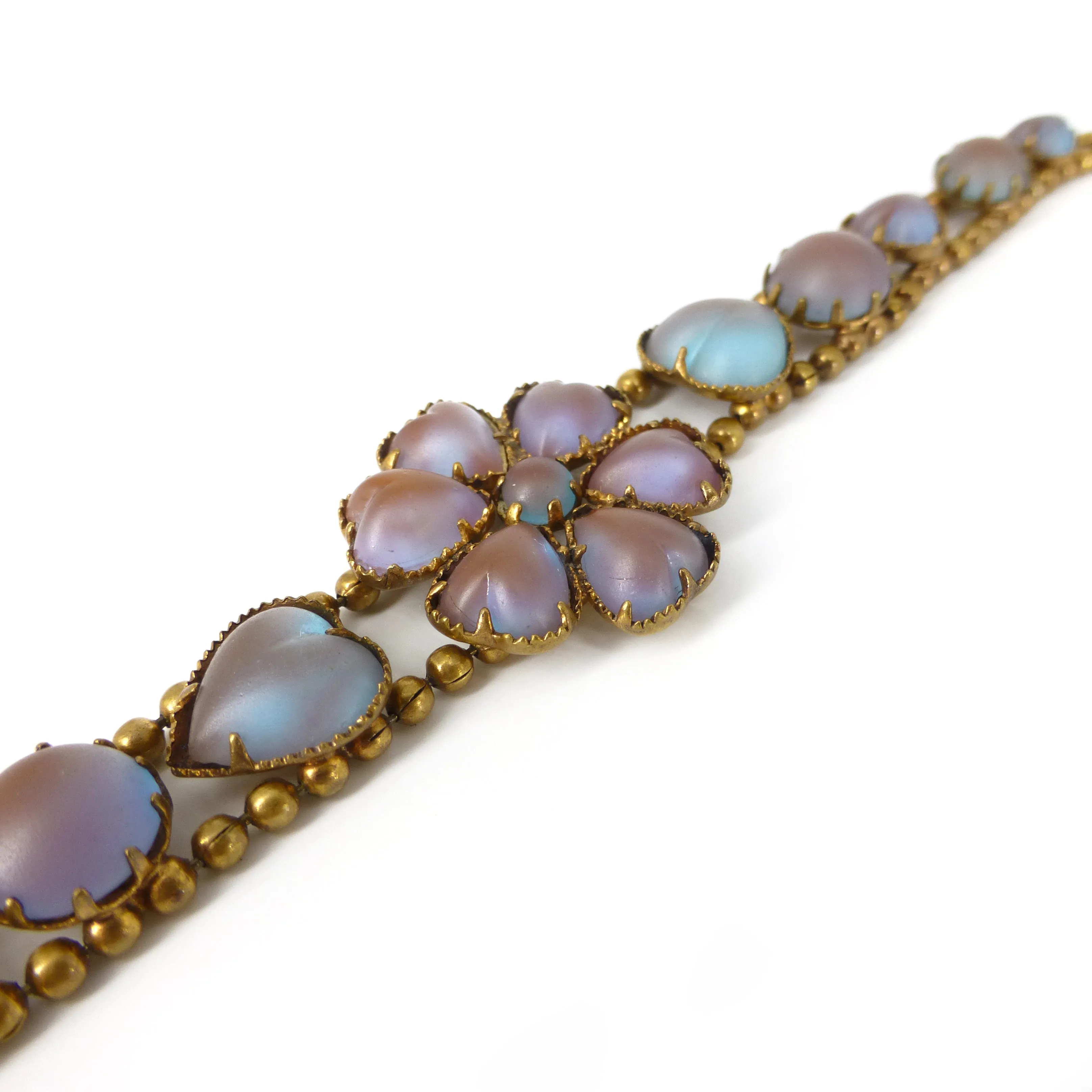 Antique Edwardian Saphiret Glass Floral Heart Bracelet