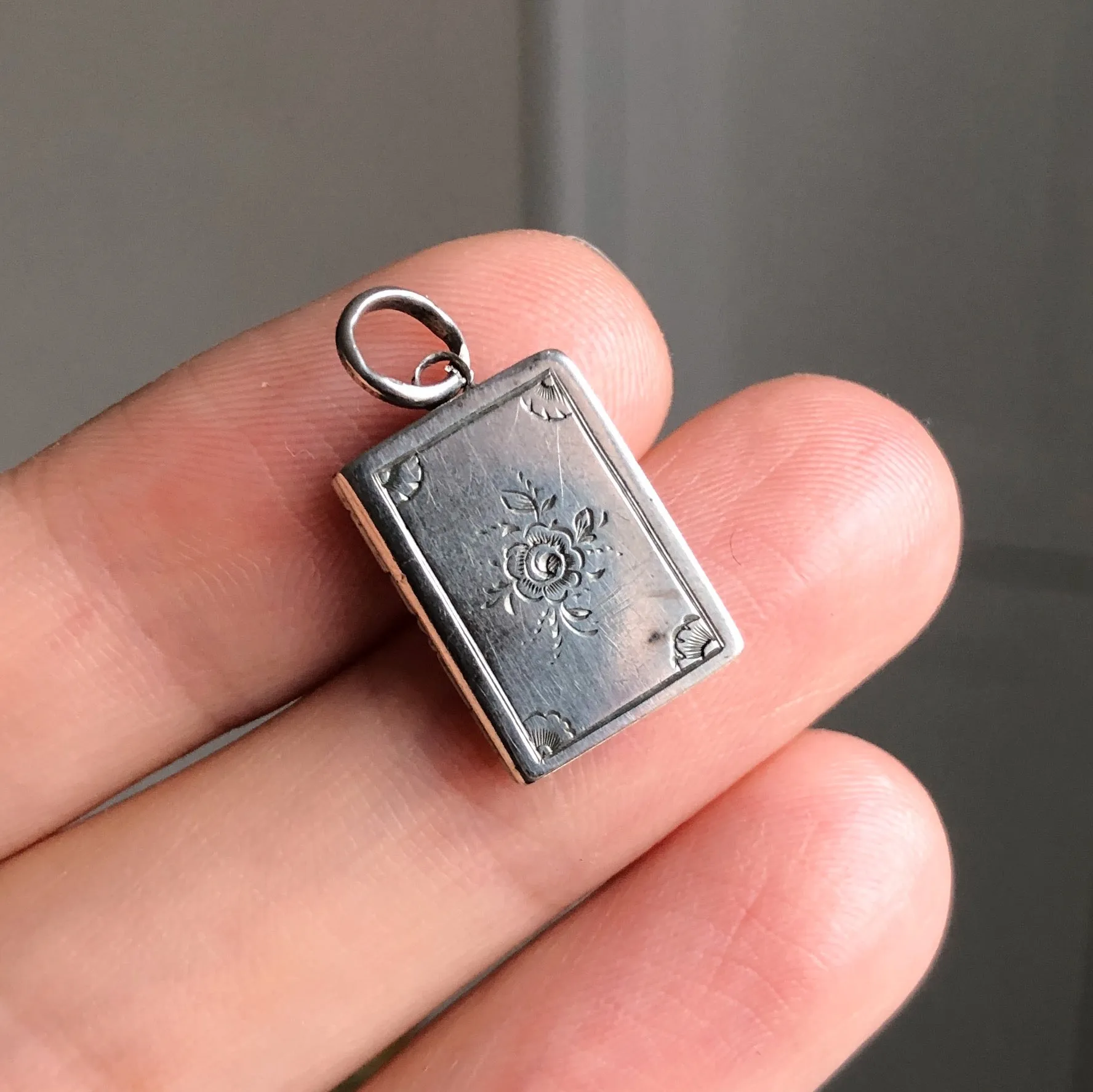 Antique silver Miniature Book Locket Charm