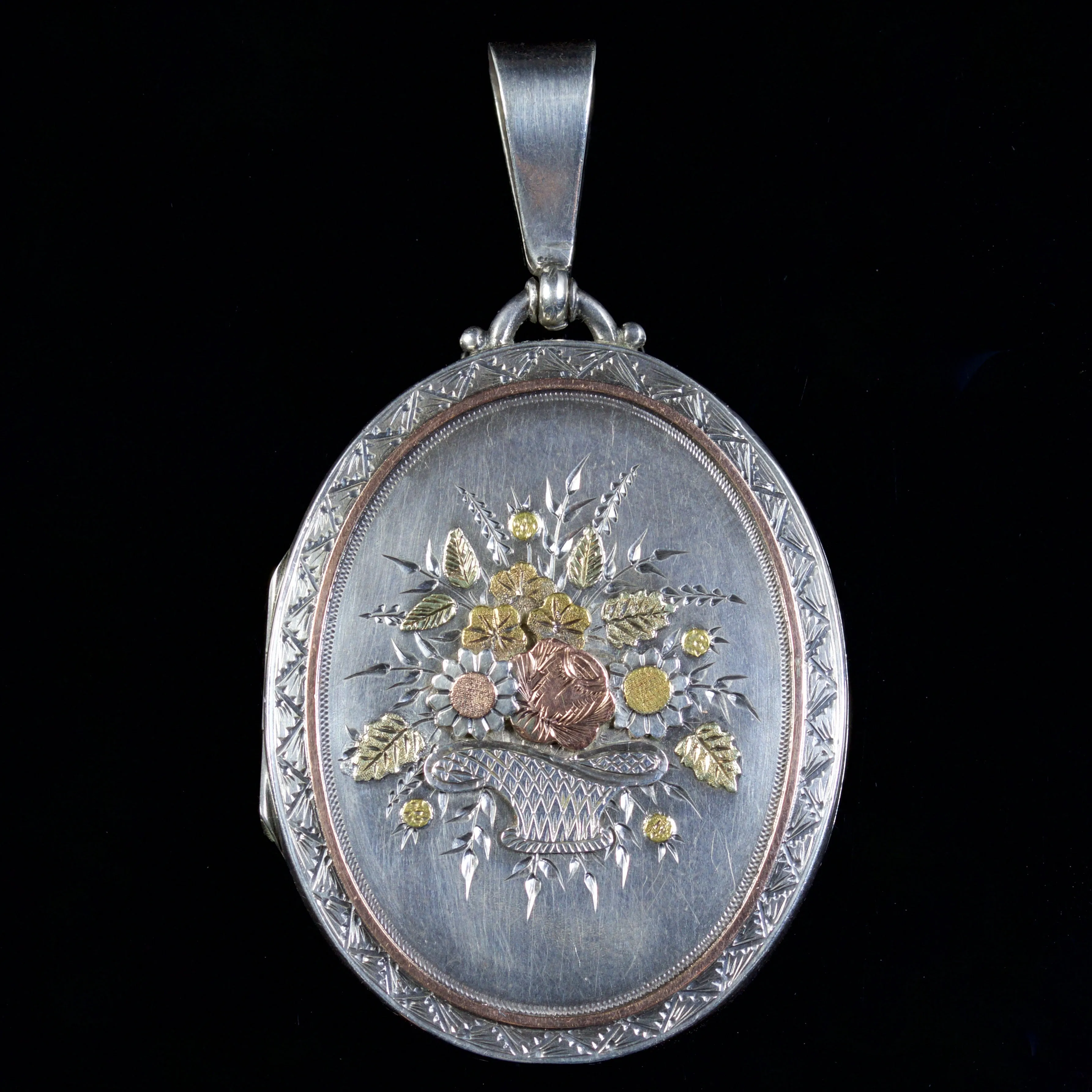 Antique Victorian Bouquet Locket Silver 18Ct Circa 1900