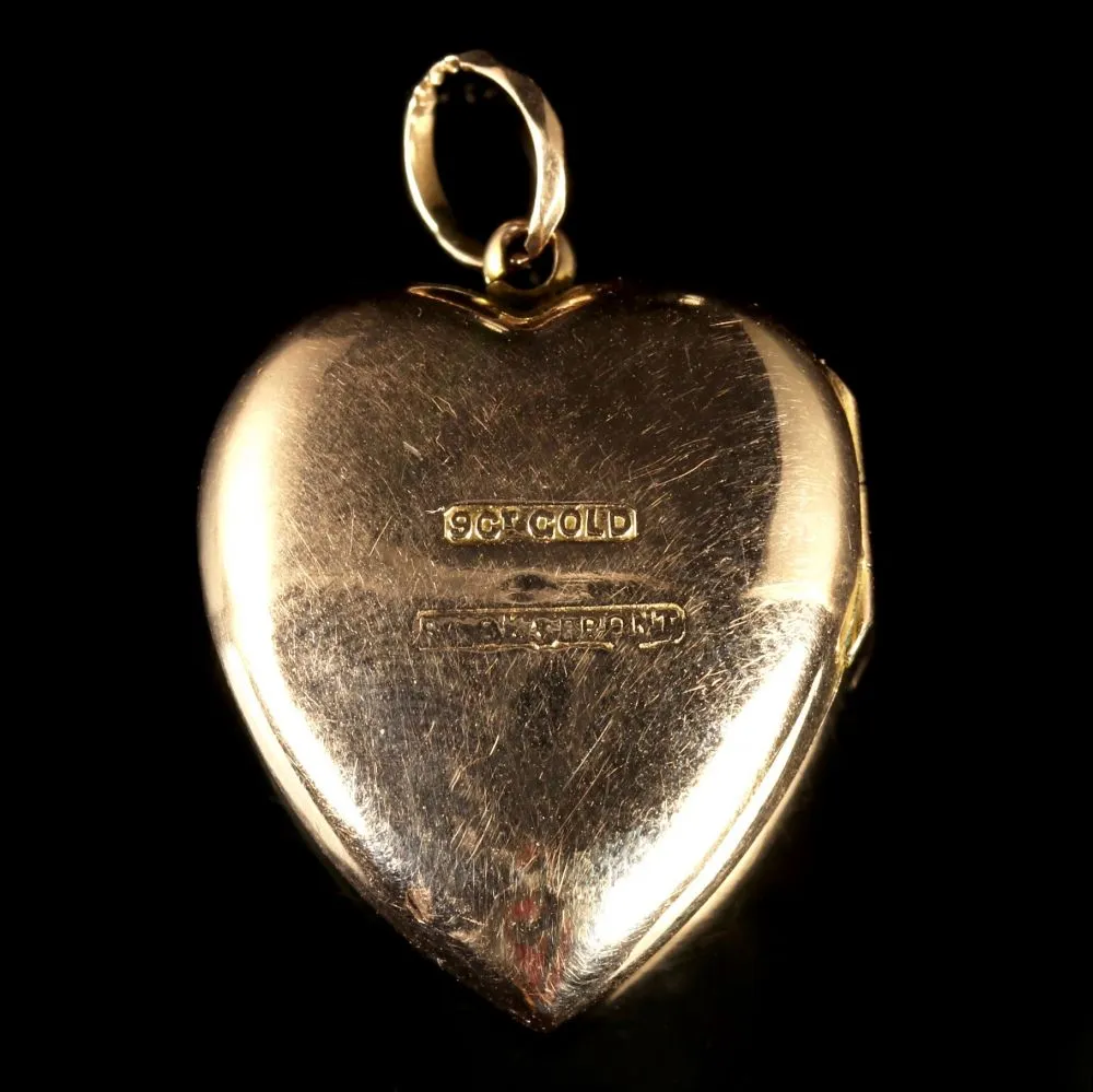 Antique Victorian Gold Heart Locket Ruby Paste Circa 1900