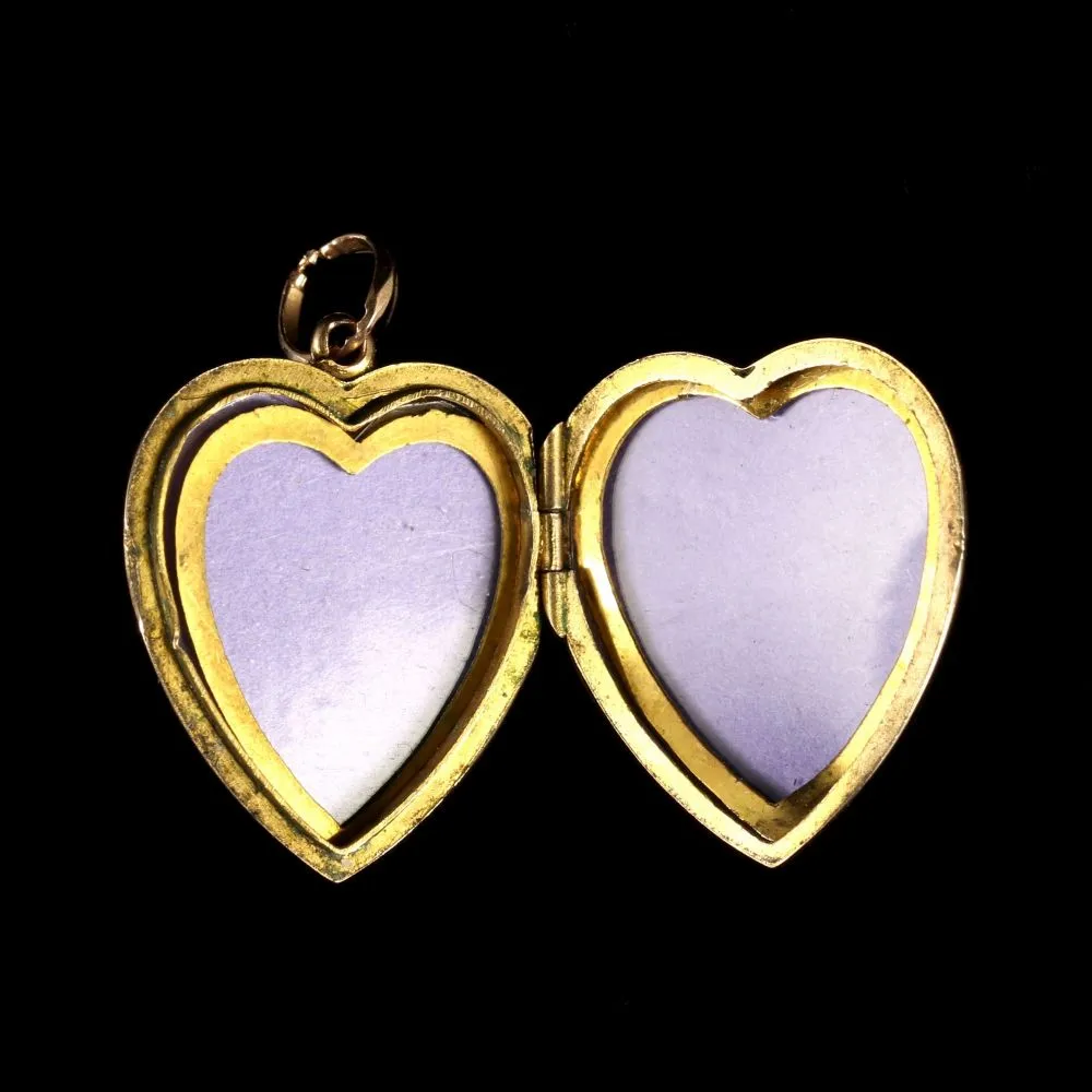 Antique Victorian Gold Heart Locket Ruby Paste Circa 1900