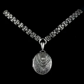 Antique Victorian Silver Locket And Collar Circa 1880