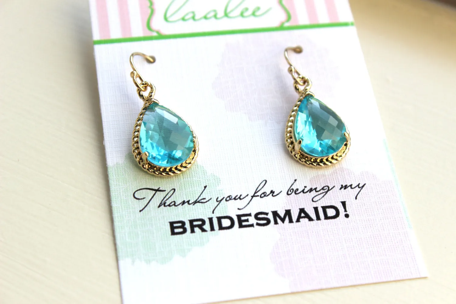 Aquamarine Earrings Gold Wedding Jewelry - Blue Topaz Bridesmaid Earrings Bridesmaid Gift Blue Bridal Jewelry Personalized Thank You Note