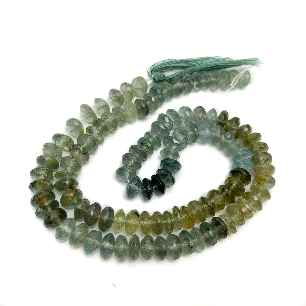 Aquamarine (Moss) Faceted Rondelles 7mm Strand