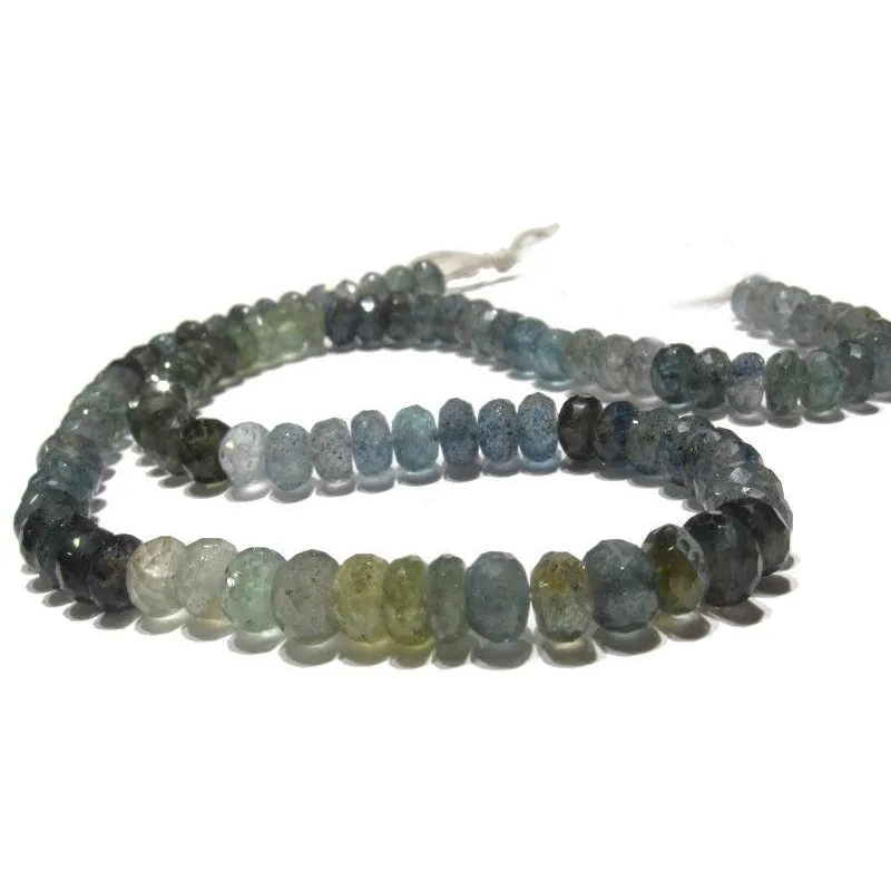 Aquamarine (Moss) Faceted Rondelles 7mm Strand
