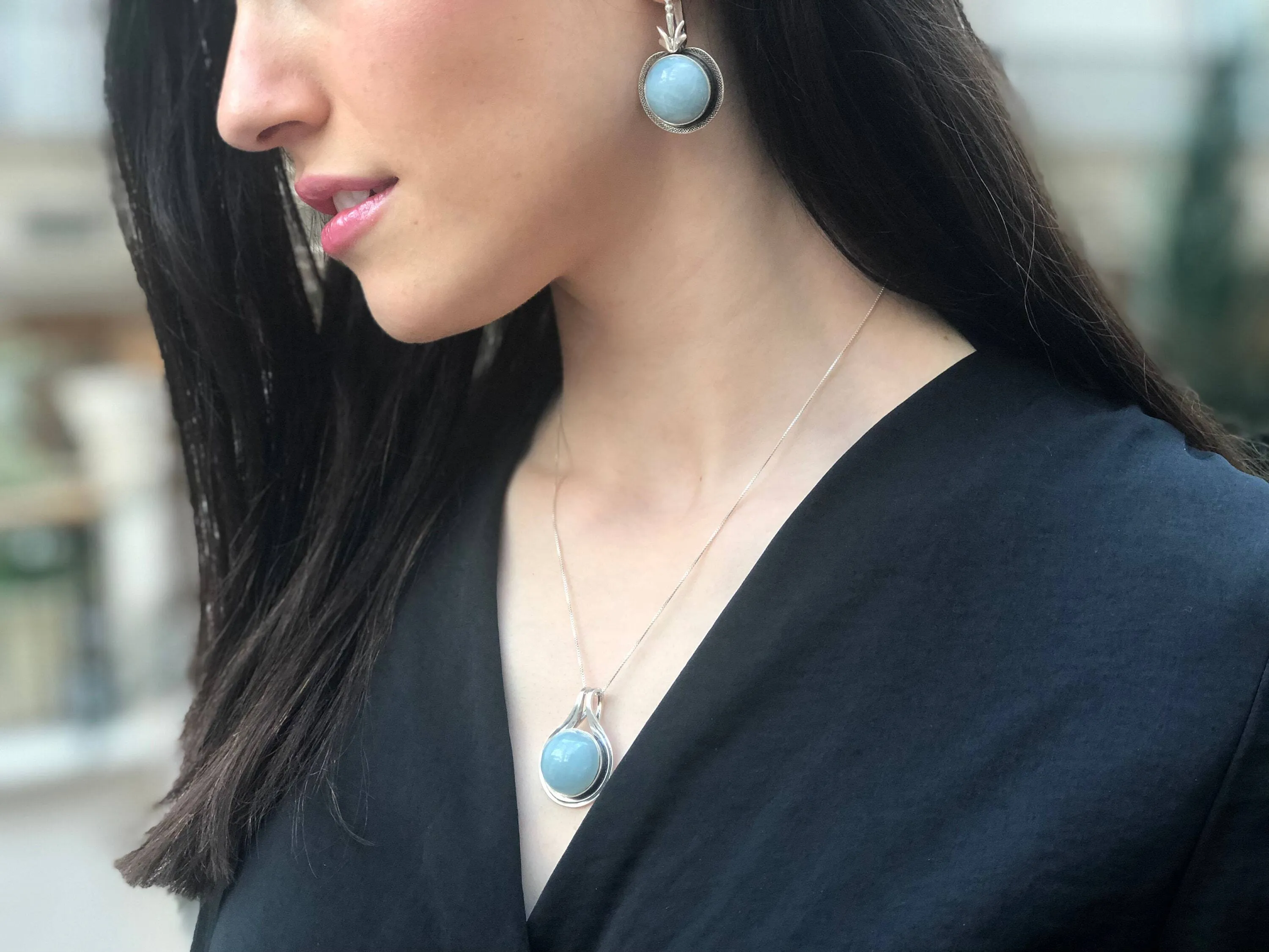 Aquamarine Necklace - Real Aquamarine Pendant - Large Round Aqua Necklace