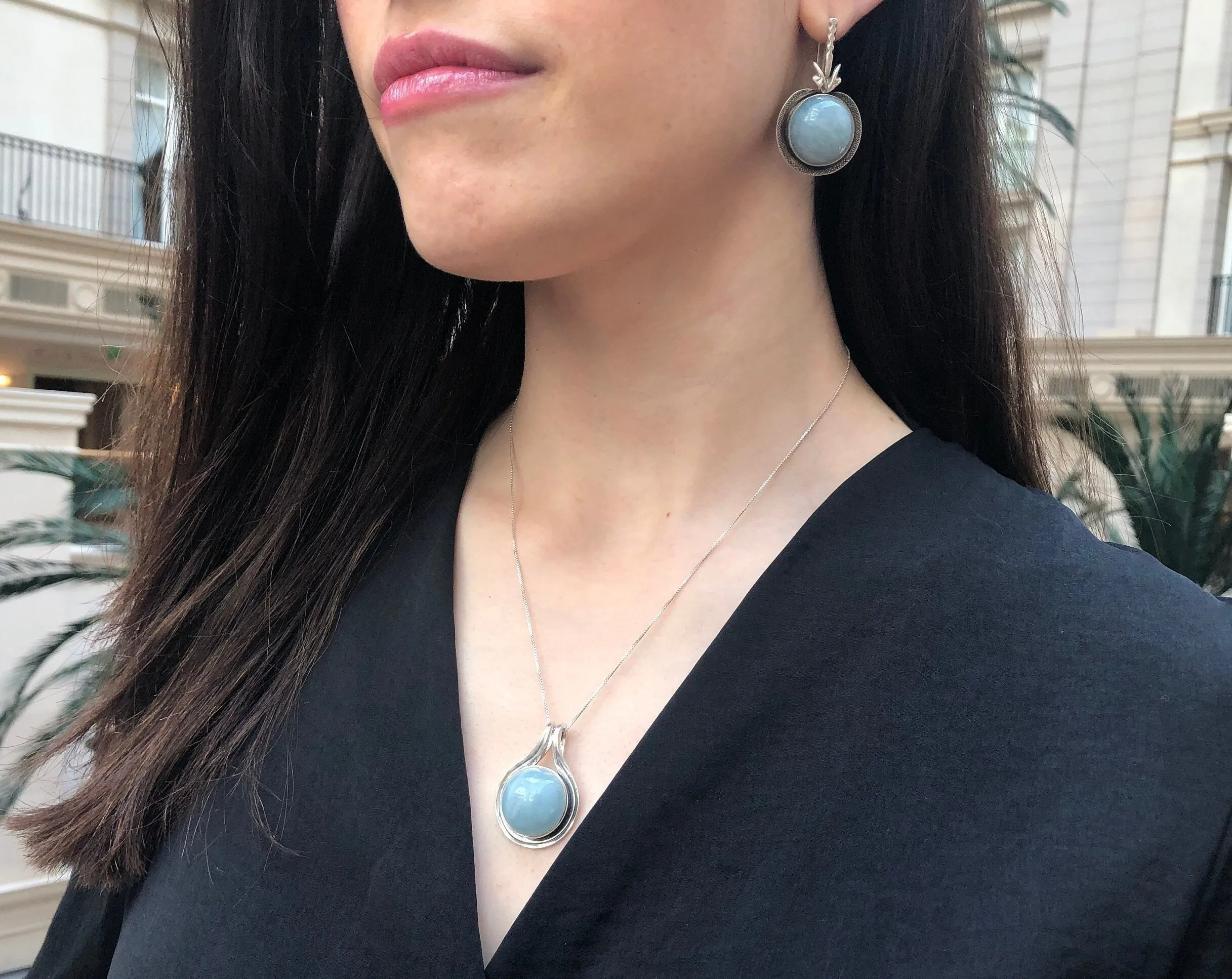 Aquamarine Necklace - Real Aquamarine Pendant - Large Round Aqua Necklace