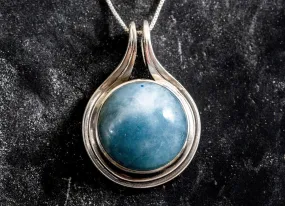 Aquamarine Necklace - Real Aquamarine Pendant - Large Round Aqua Necklace