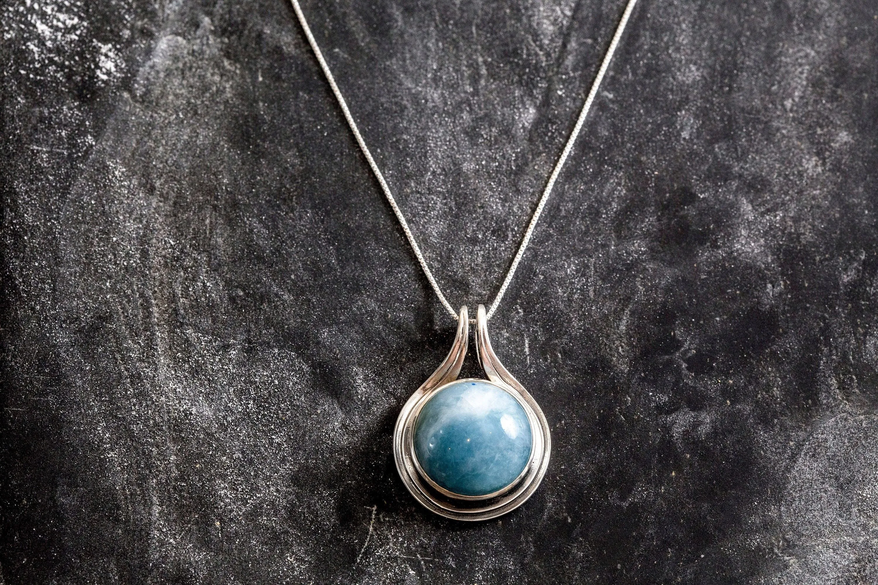 Aquamarine Necklace - Real Aquamarine Pendant - Large Round Aqua Necklace