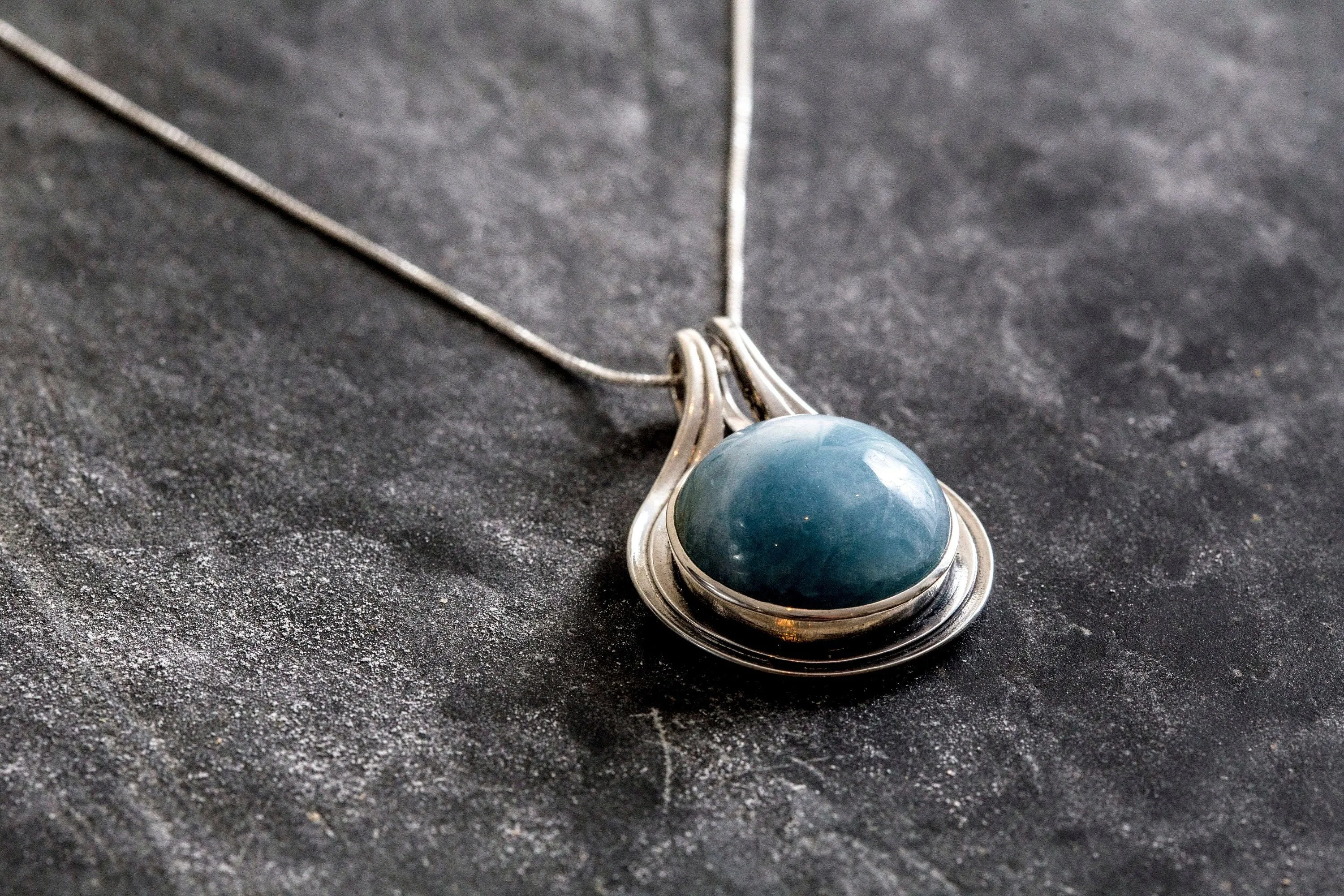 Aquamarine Necklace - Real Aquamarine Pendant - Large Round Aqua Necklace