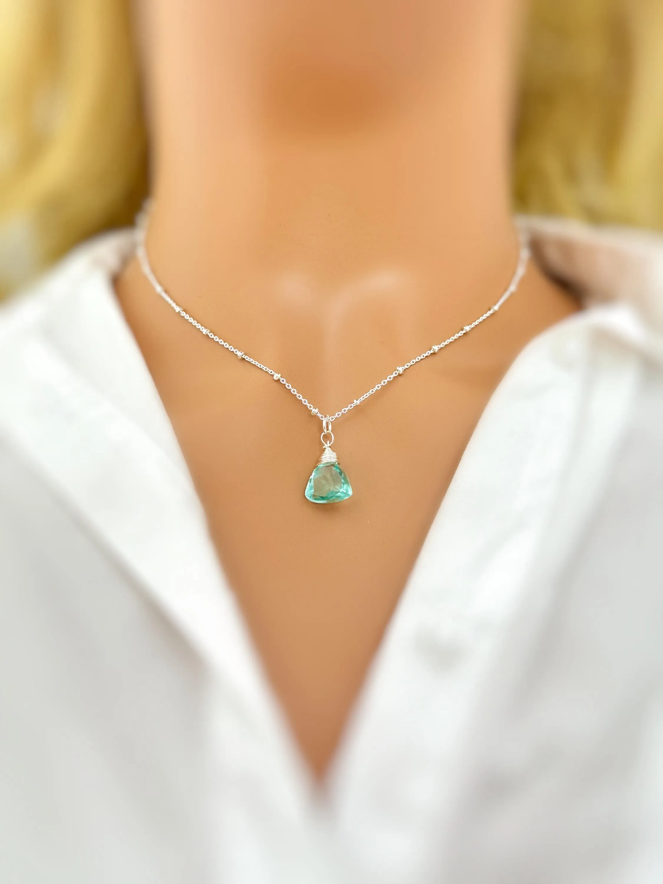 Aquamarine Necklace Silver, Gold
