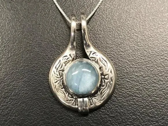 Aquamarine Pendant - Natural Aquamarine - Blue Tribal Pendant