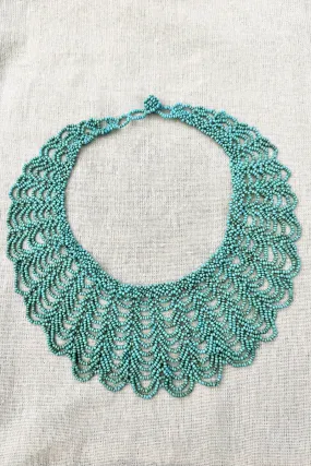 Aquamarine Scalloped Beaded Collar Necklace