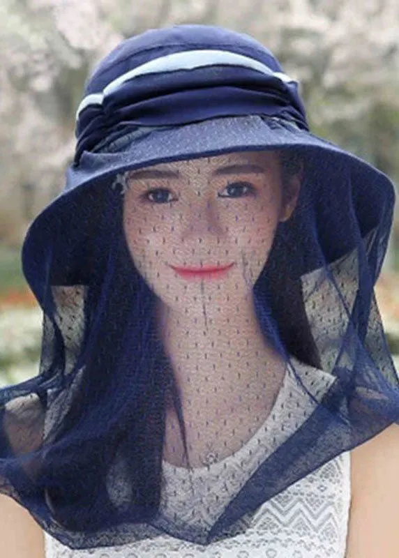 Beige Cotton Patchwork Tulle Wrinkled Bucket Hat LC0543