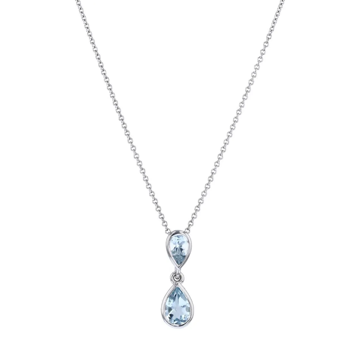 Bijou Collection 18" 0.50ct Aquamarine Double Pear Drop Necklace  | 9K White Gold