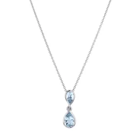 Bijou Collection 18" 0.50ct Aquamarine Double Pear Drop Necklace  | 9K White Gold