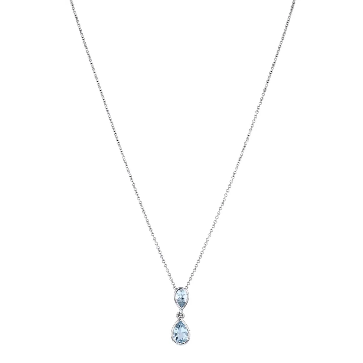 Bijou Collection 18" 0.50ct Aquamarine Double Pear Drop Necklace  | 9K White Gold