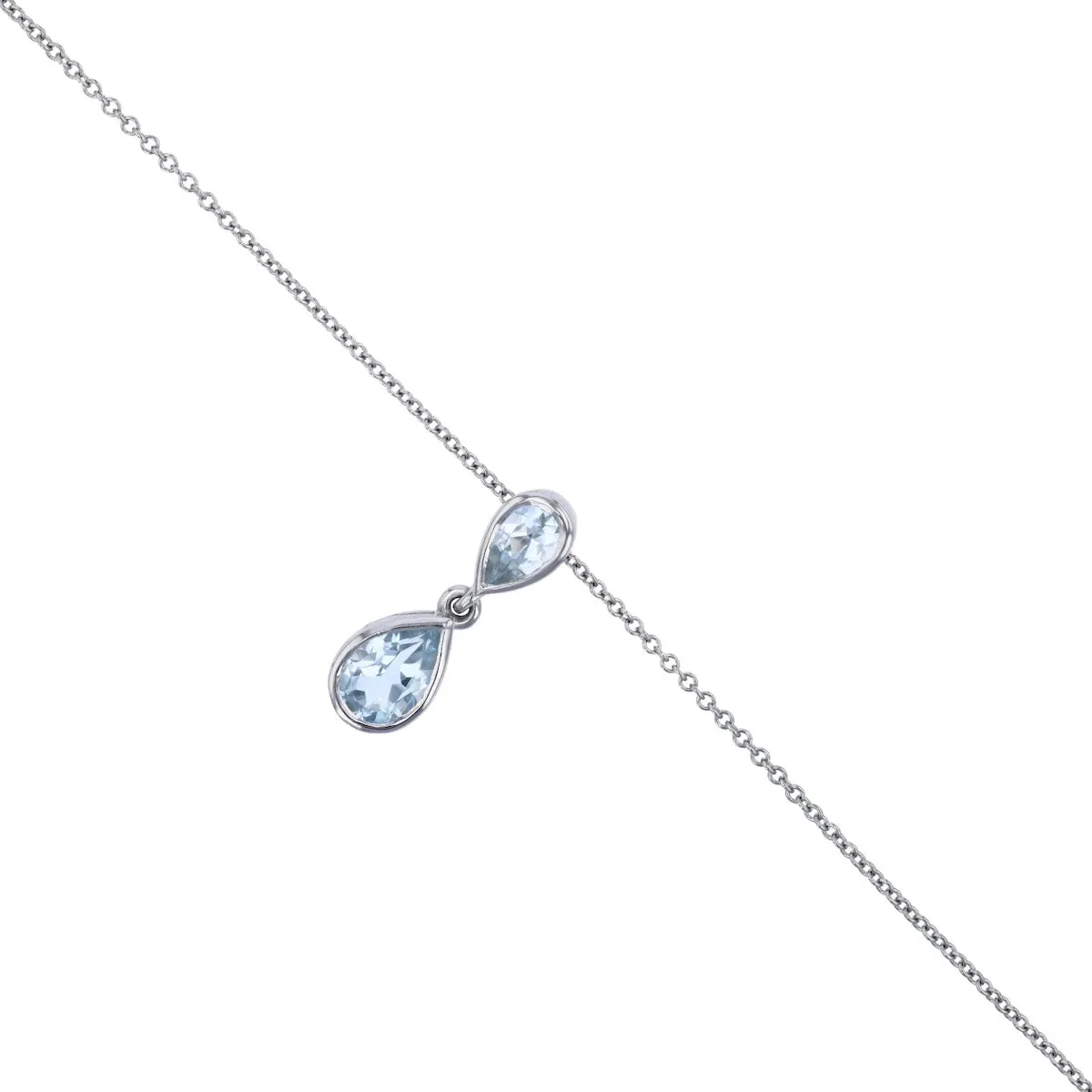 Bijou Collection 18" 0.50ct Aquamarine Double Pear Drop Necklace  | 9K White Gold