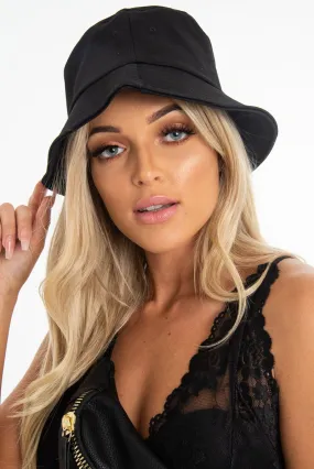 Black Canvas Stitch Detail Bucket Hat - Jamee