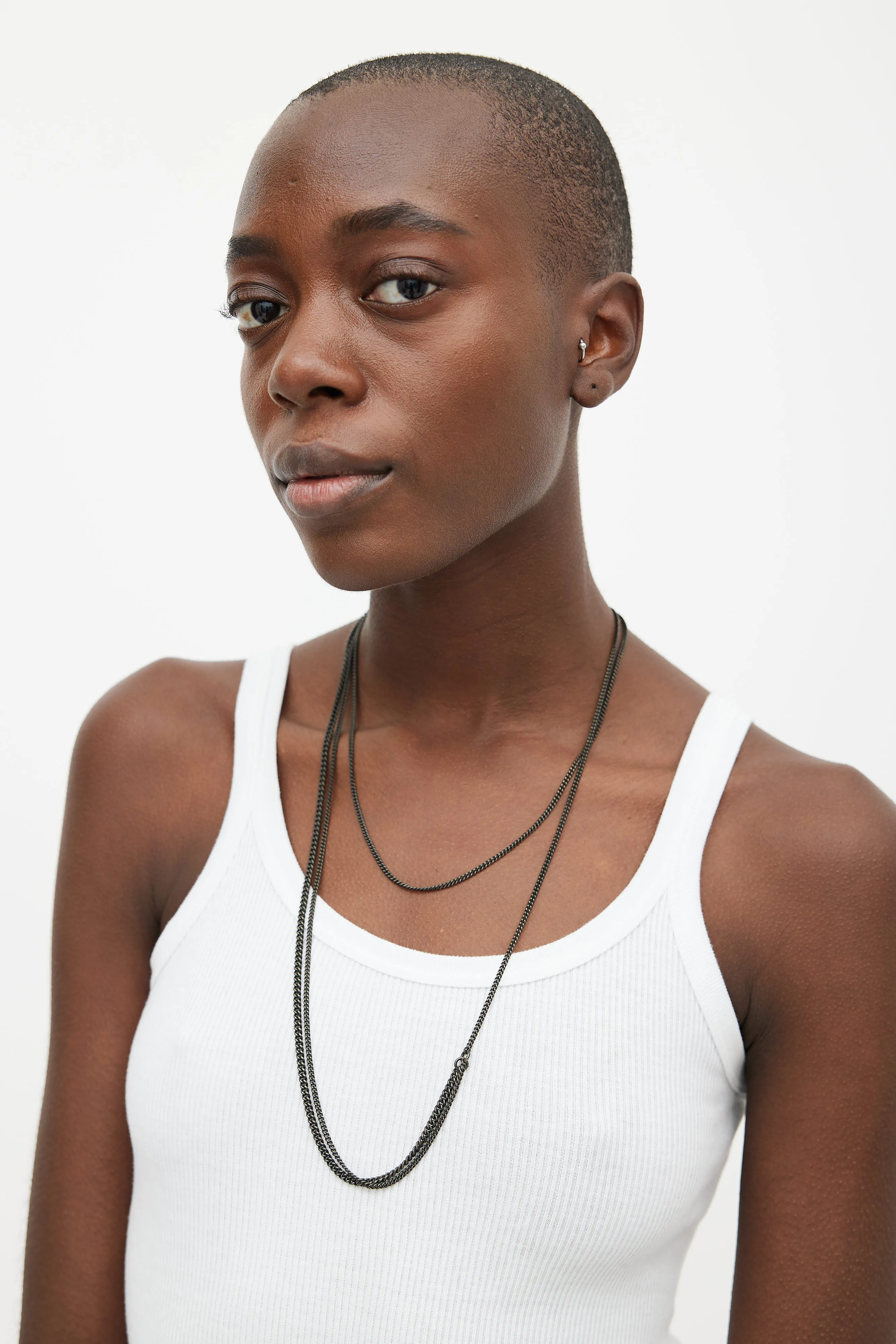 Black Chain & Pearl Bead Layered Necklace