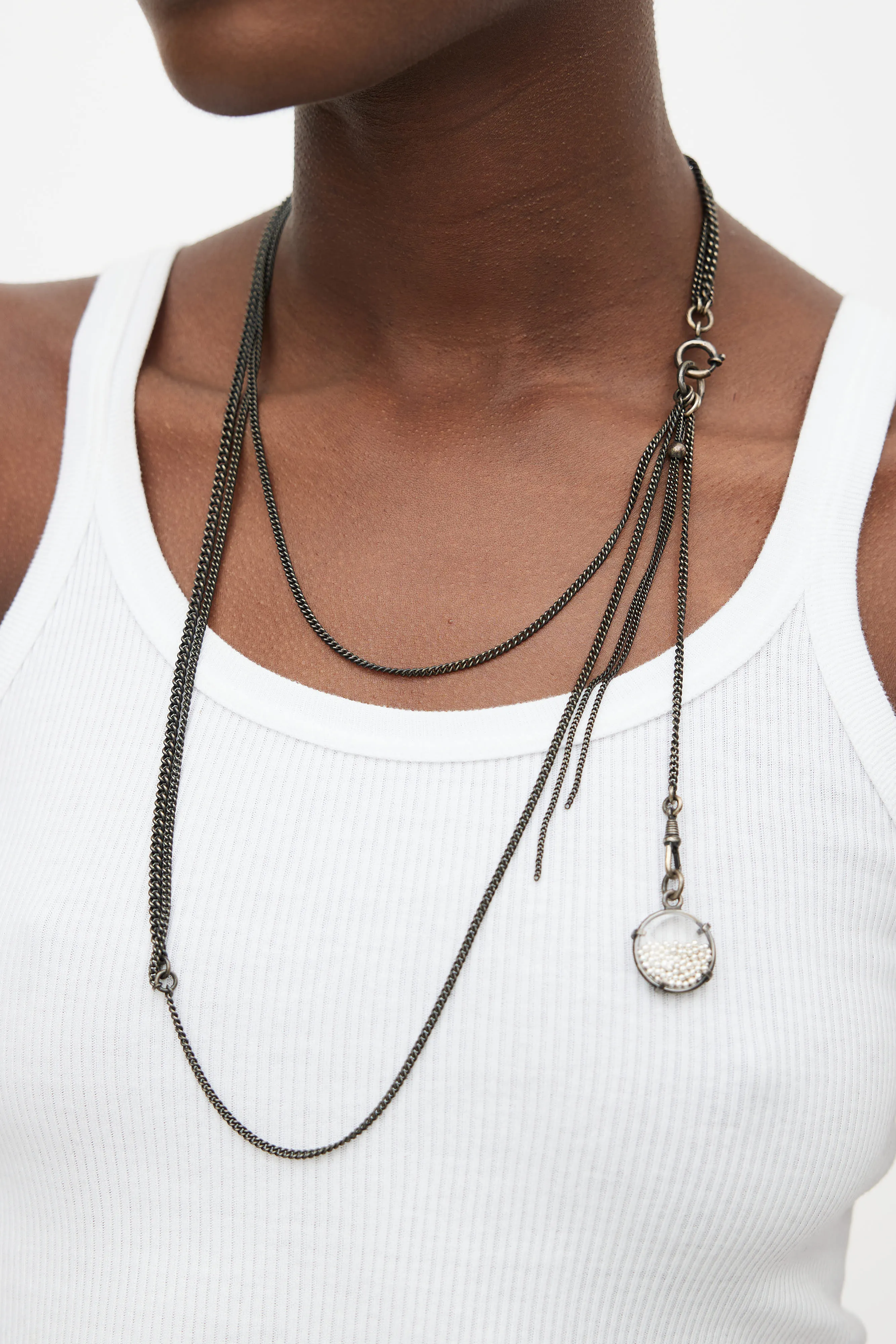 Black Chain & Pearl Bead Layered Necklace