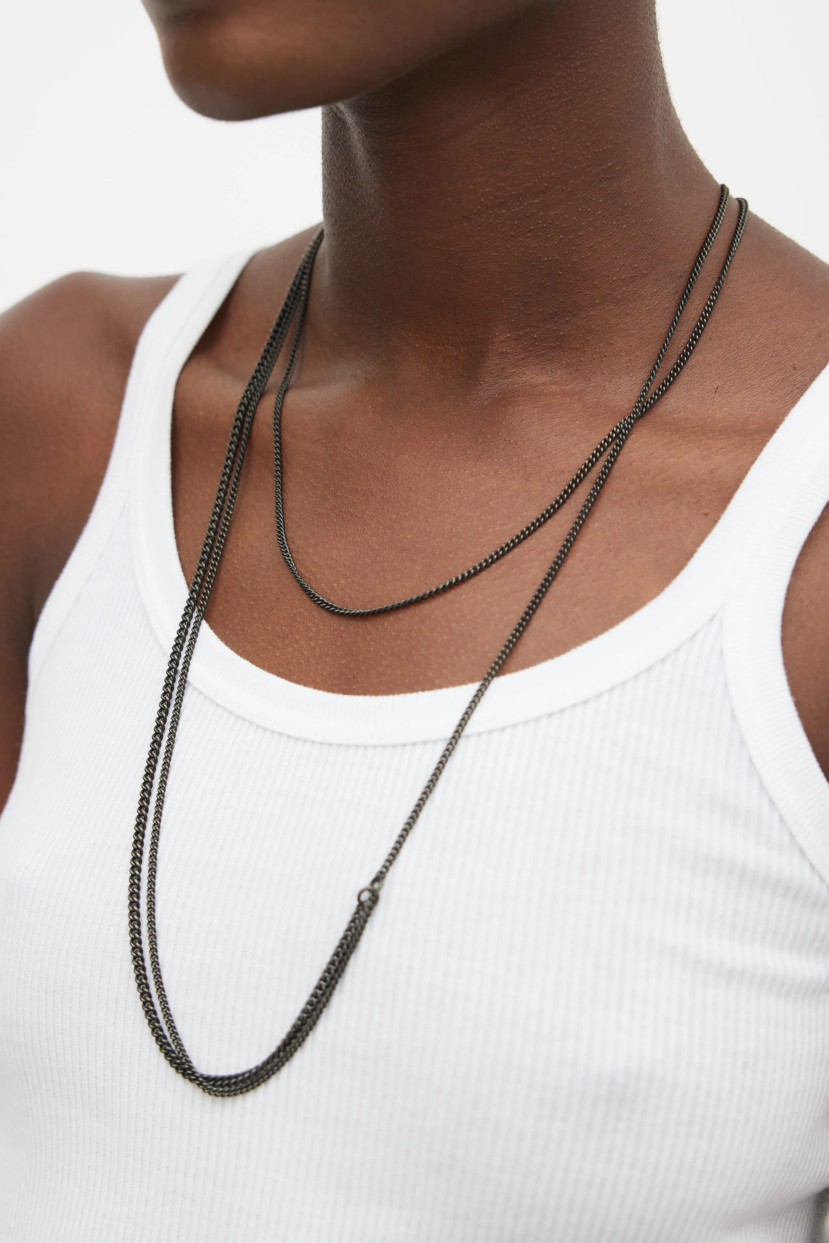 Black Chain & Pearl Bead Layered Necklace