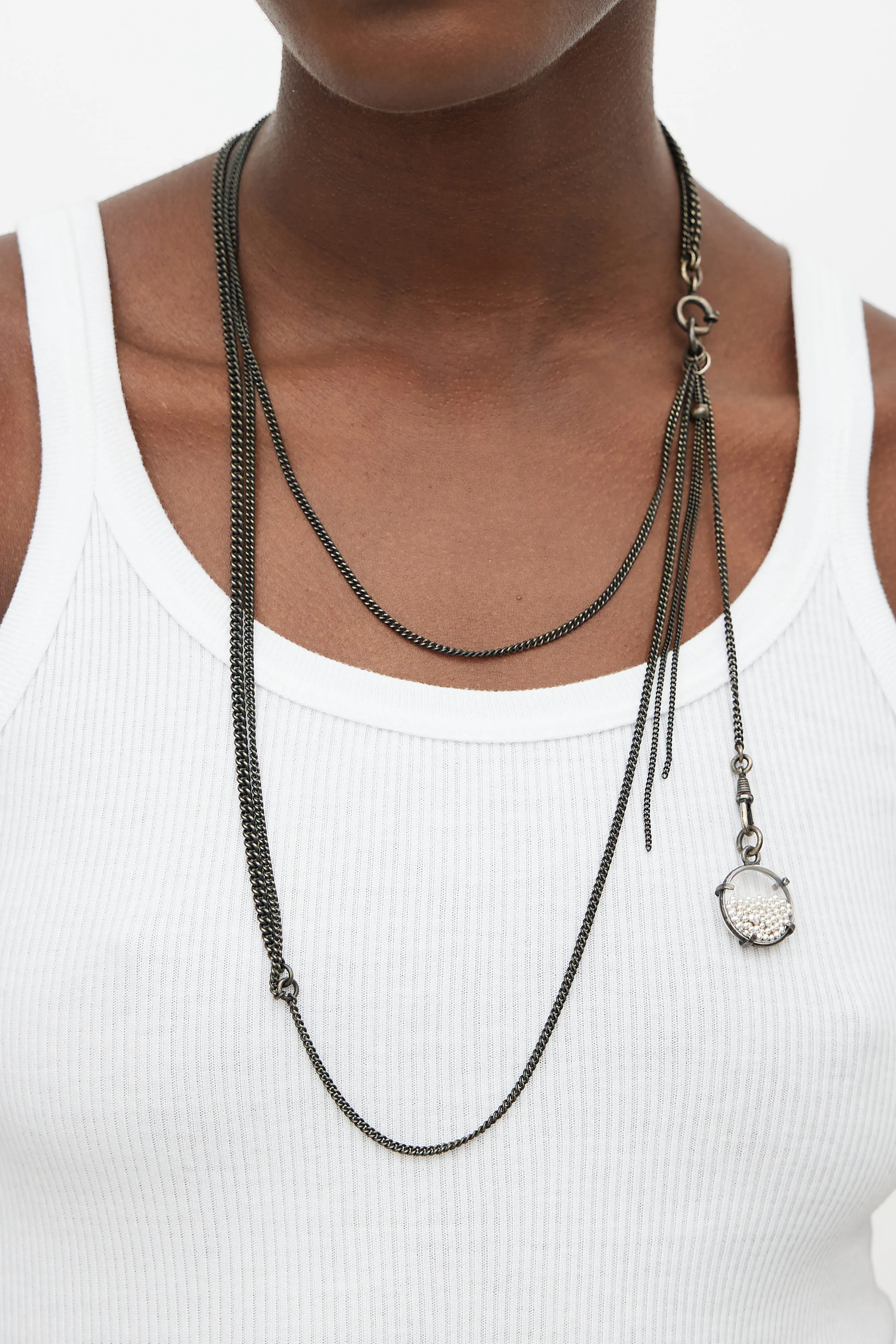 Black Chain & Pearl Bead Layered Necklace