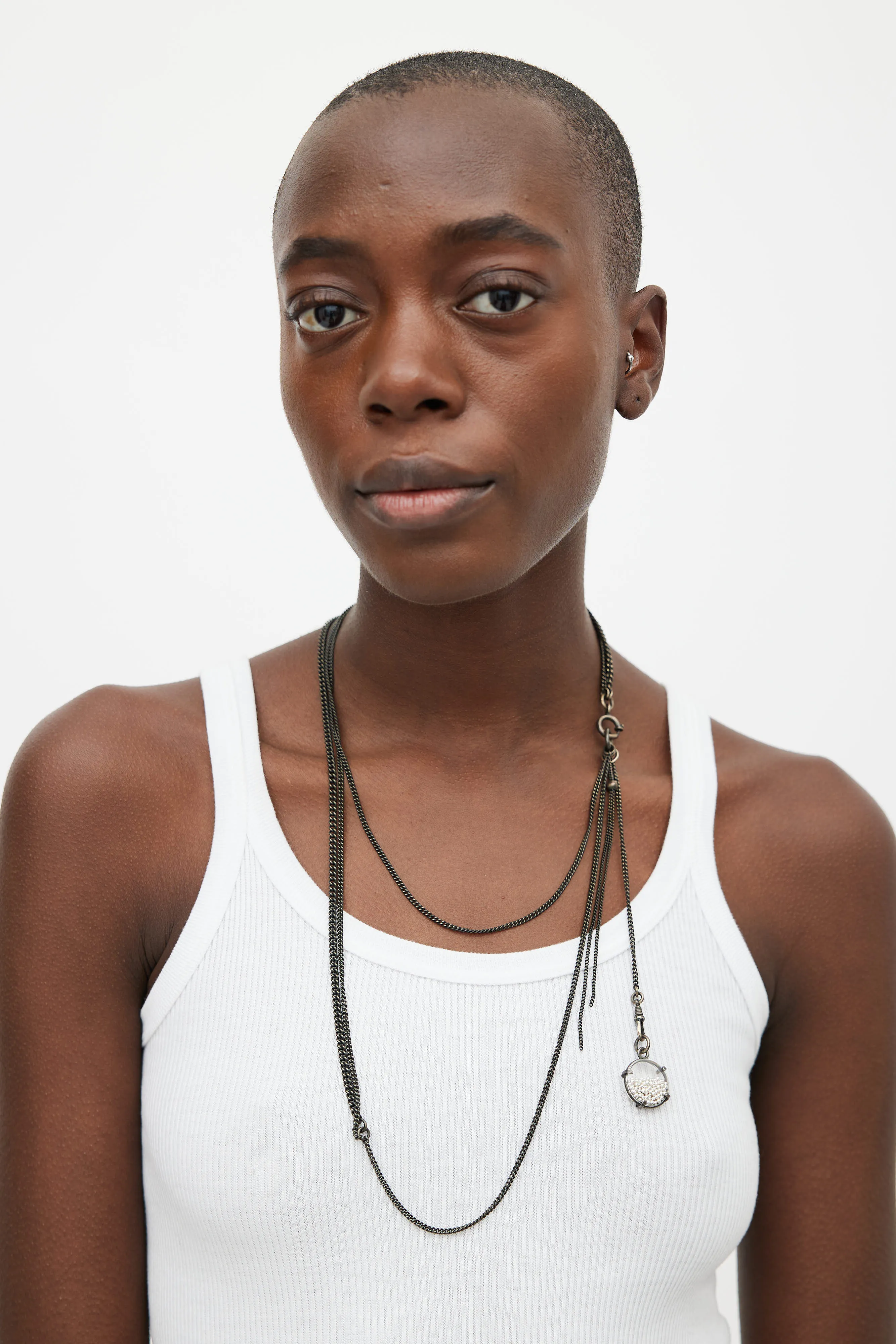 Black Chain & Pearl Bead Layered Necklace
