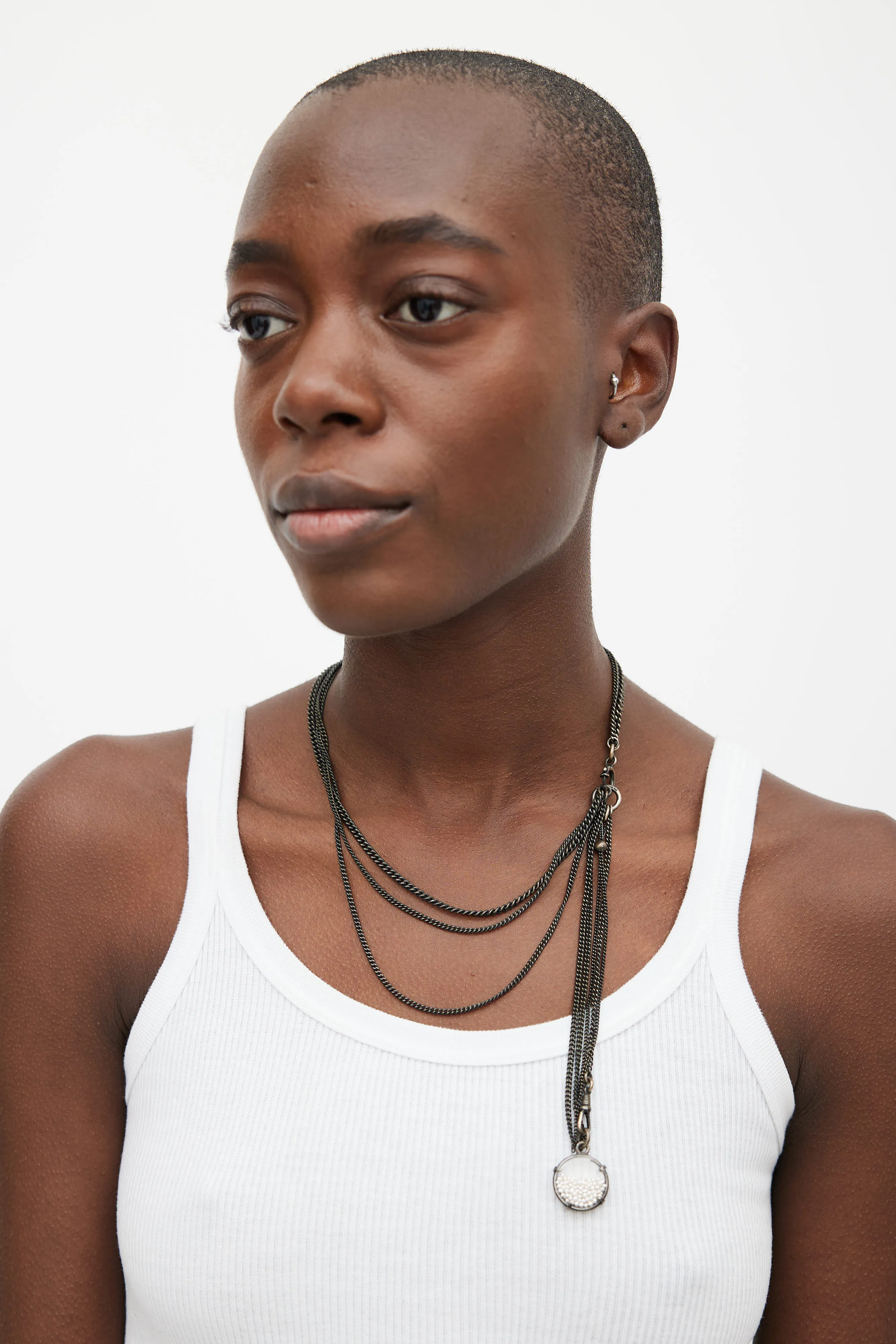 Black Chain & Pearl Bead Layered Necklace