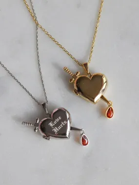 Bloody Heart Necklace, Heart and Sword Necklace, 925 Sterling Silver