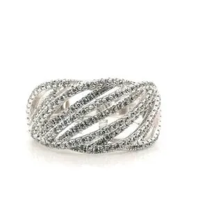 Broad sterling silver stone set ring
