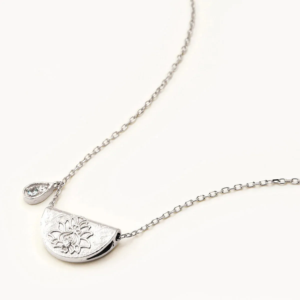 By Charlotte Lotus Birthstone Necklace March Aquamarine