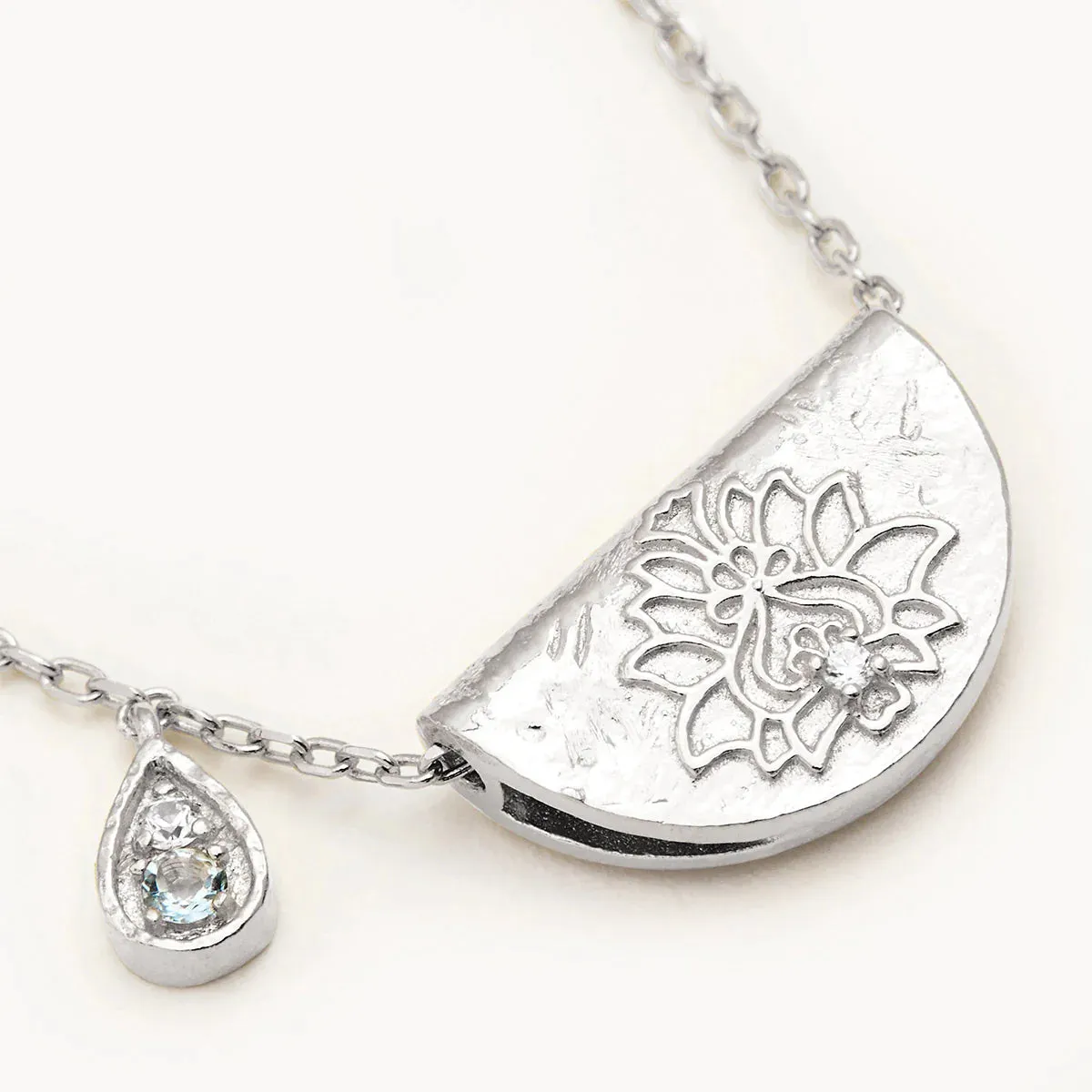 By Charlotte Lotus Birthstone Necklace March Aquamarine