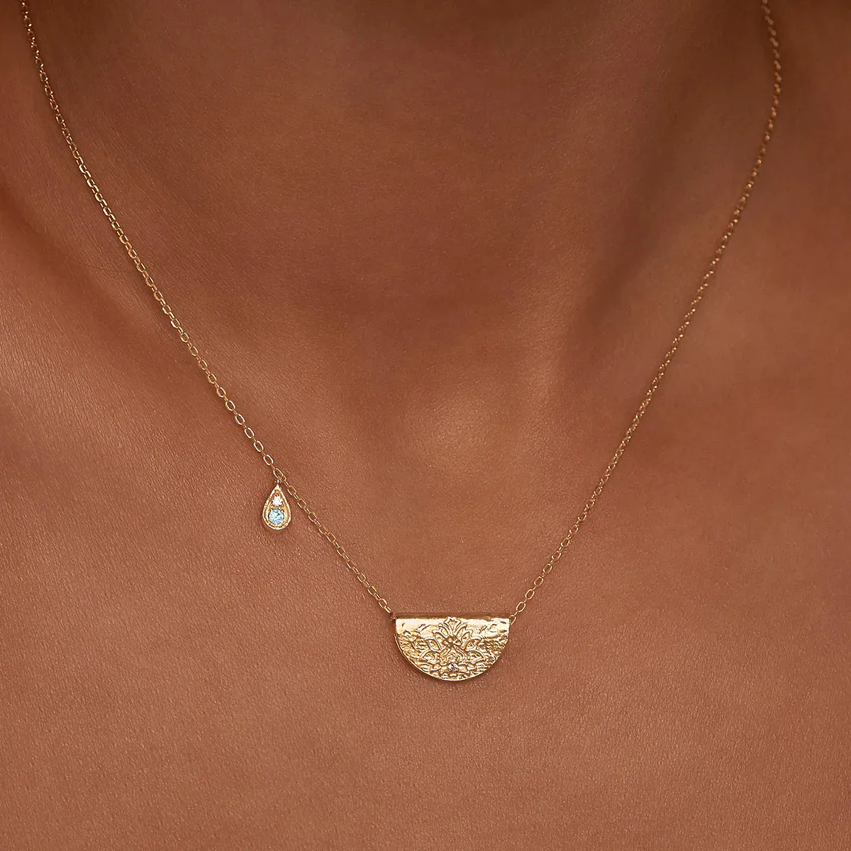 By Charlotte Lotus Birthstone Necklace March Aquamarine