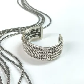 Caroline Tsosie | Navajo Handmade Sterling Silver Cuff Bracelet with Quadruple Rope Detailing Inlay