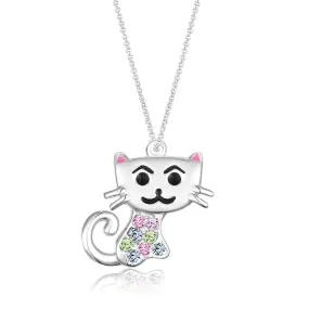 Cat Multicolor Crystal Palladium Plating Girls Pendant Necklace