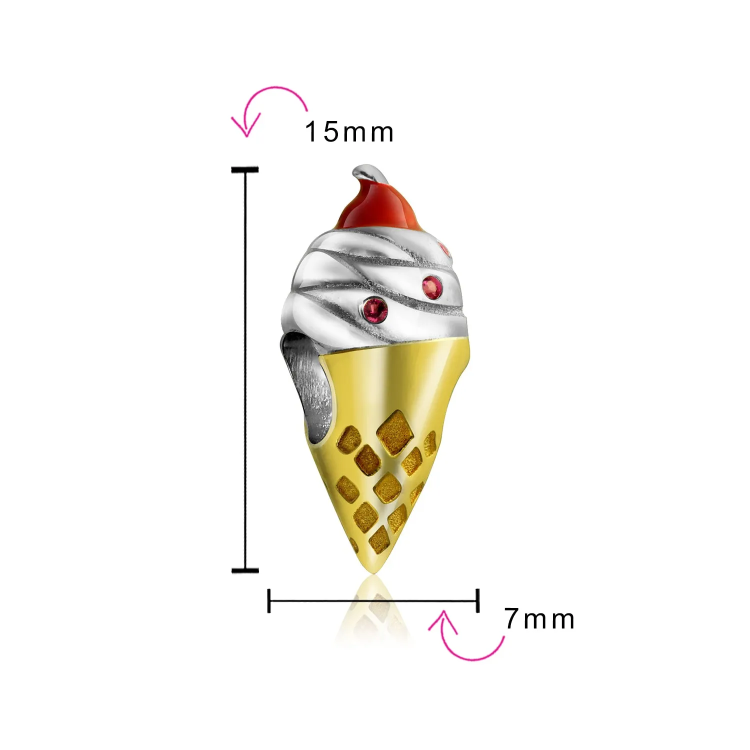Celebration Book Words Happy Birthday Cake Cone Charm Bead .925 Silver